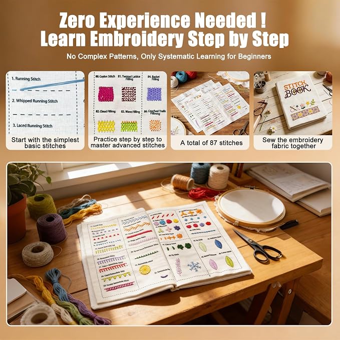 Embroidery Kit for Beginners, 87 Stitches Easy to Advanced, Step by Step Video - Image 4