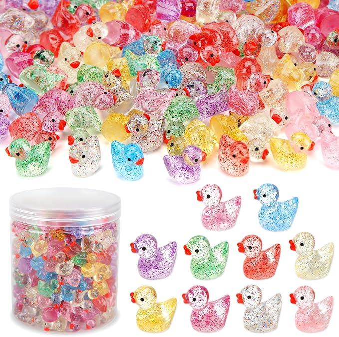 240 Pcs Glitter Mini Resin Ducks, Colorful Tiny Small Plastic Ducks Figures to by GWAHSA