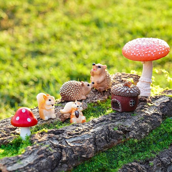 Fairy Garden Accessories, 7 Pieces Squirrel & Hedgehog Resin Figures by Unknown