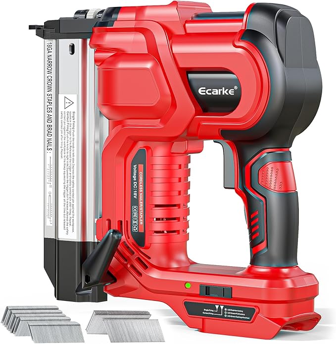 Ecarke 18 Gauge Electric Nail Gun Compatible with Milwaukee Battery,2 in 1 Cordless Brad Nailer and Stapler with 18GA Nails/Staples,Battery for M18 18V Power,2 Firing Modes for Trim Wood Crafting DIY