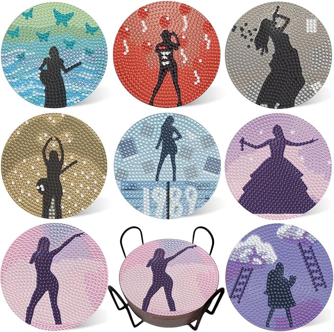8 Pcs Singer Diamond Painting Coasters Kits by Bulerrylulu