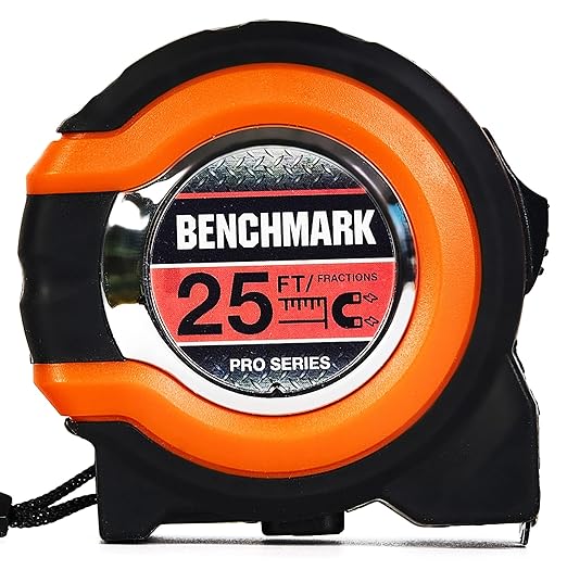 Benchmark - 3 Pack - 25 ft Tape Measures - Easy to Read Fractions to 1/8th inch - Magnetic Tip - Thumb and Quick Lock - Autowind - Belt Clip - Orange/Red