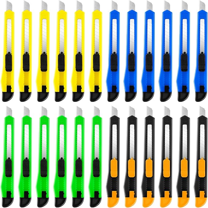 24-Pack Retractable Box Cutter | 9mm Snap-Off Blades with Lightweight Design | Carton/Plastic Opener for Home & Office | Exacto Knife Box Opener