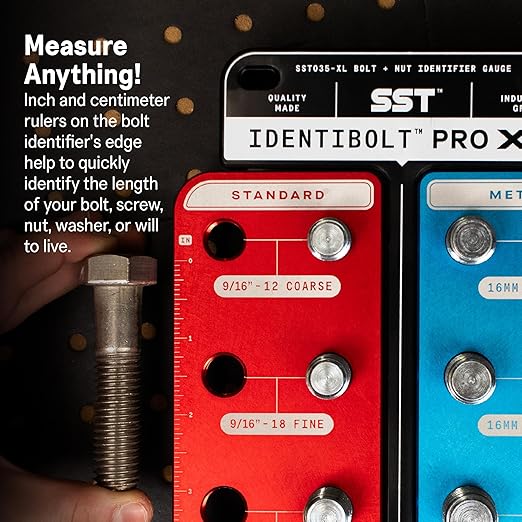 SST - Identibolt Pro XL - Precise Threadchecker and Wall Mount - Large Sized Nuts and Bolts - Imperial SAE and Metric Threads - 20 Nuts & Bolts Identifier - from 9/16" to 1" & 16mm to 24mm - USA