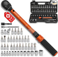 50PCS Inch Pound Torque Wrench Set, 1/4" Drive Bike Torque Wrench, 10-220 in.lb(1-24.7nm) Click Bicycle Torque Wrench 72-Tooth Ratchet with Bit Sockets, Adapters, for MTB, E-Bike, Motorcycle