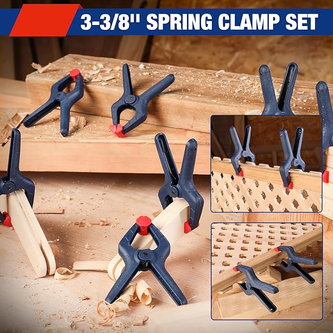 WORKPRO Spring Clamp Set, 16-Piece 3-3/8" Nylon Spring Clamp with Adjustable Jaw Pads and High-strength Spring for Woodworking, Photography Backdrops and DIY Projects