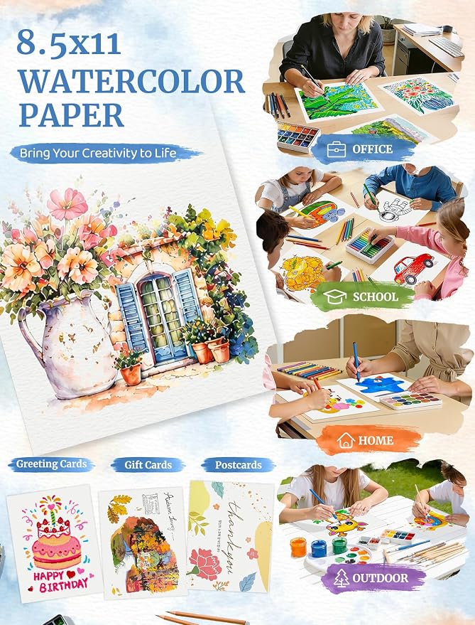 30 Sheets Watercolor Paper 8.5 x 11, Cold Press Watercolor Paper Bulk, 110 - Image 7