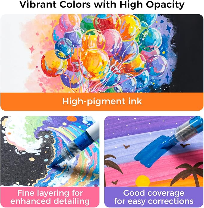 Ohuhu Acrylic Paint Markers Brush Tip: 48 Pack Automatic Ink Control Acrylic - Image 2