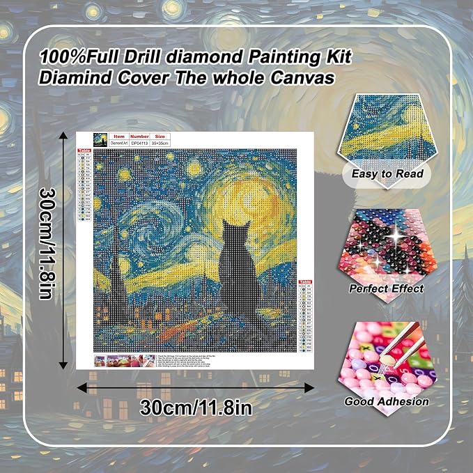VeGuude Cat Diamond Art Kits for Adults-Starry Night Diamond Painting Kits for - Image 3