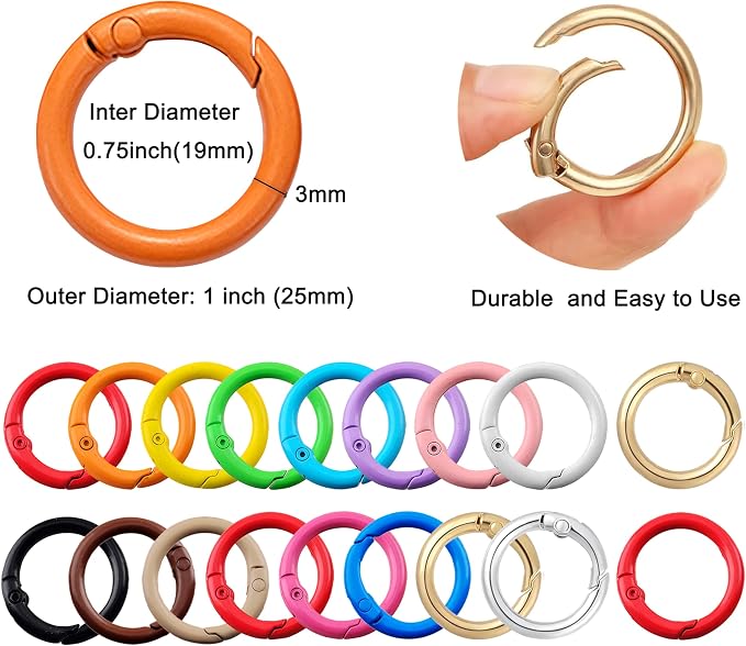 Round Carabiner Clip Bulk 48pcs 1 Inch Colorful Circle Carabiner Key Ring Clips - Image 4