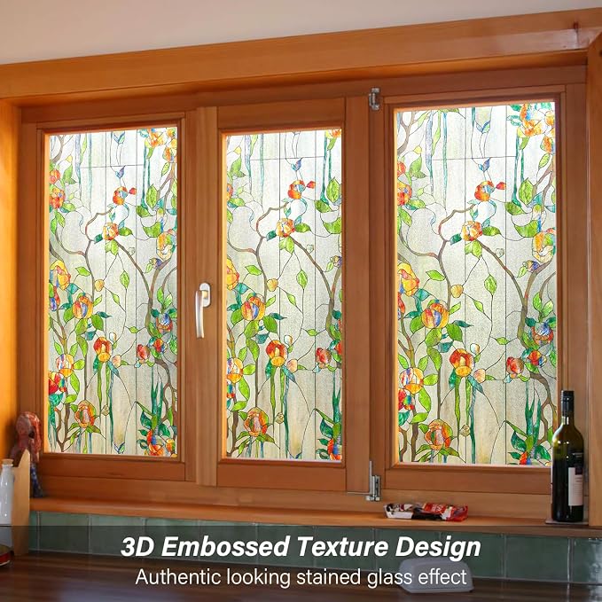 Kromapolis Window Privacy Film Stained Glass Faux 3D Rose Decorative UV Sun - Image 2