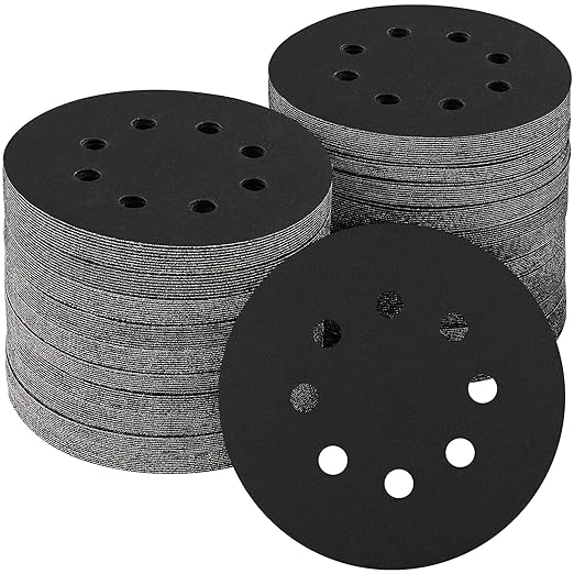100PCS 5 inch Silicon Carbide Sanding Discs 240 Grit, Wet Dry Orbital 5 Sander Hook and Loop Sandpaper Disc, Best for Metal,Automotive,Wood Polishing