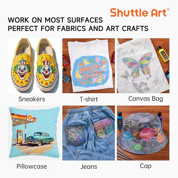 Metallic Fabric Paint, Shuttle Art 18 Metallic Colors Permanent Soft Fabric - Image 8