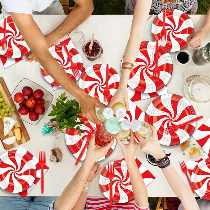 50 Guests Christmas Candy Cane Plates and Napkins Party Supplies Peppermint - Image 7