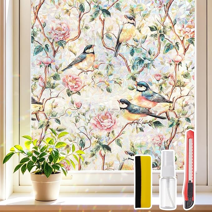 Window Privacy Film Stained Glass 17.5" x 157.4" Rainbow | Static cling – no by Unknown