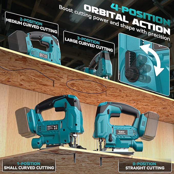 Jig Saw Compatible With Makita 18V Battery, Cordless Jigsaw Tool Brushless Motor With 6 Variable Speeds, 4 Orbital Sets, ±45° Bevel Cuts, LED Light and 6PCS Blades For Cutting (Without Battery)