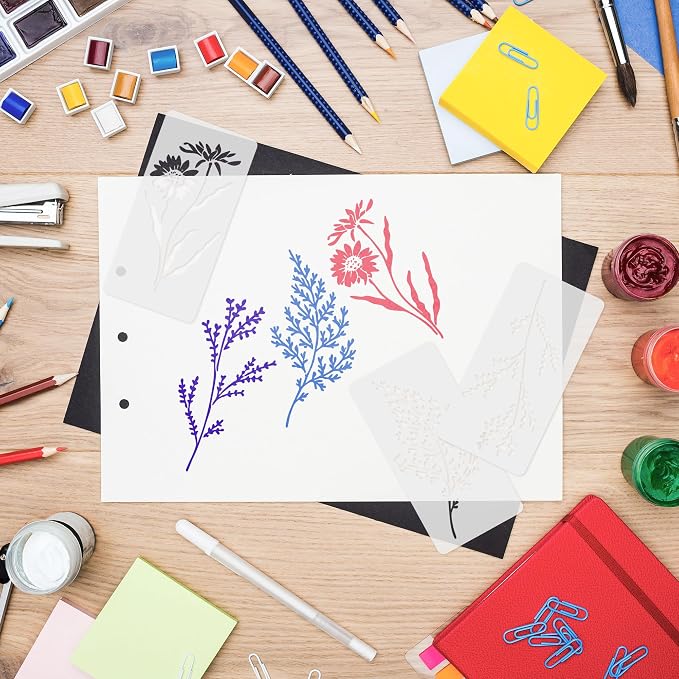18 Pack Floral Stencils for Painting on Wood, Reusable Flower Stencils for - Image 4