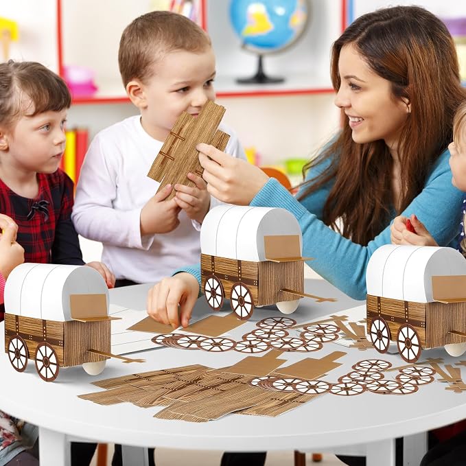 Motipuns 48 Pcs 3D Western Covered Wagon Craft Kit Toy Wagon - Image 7