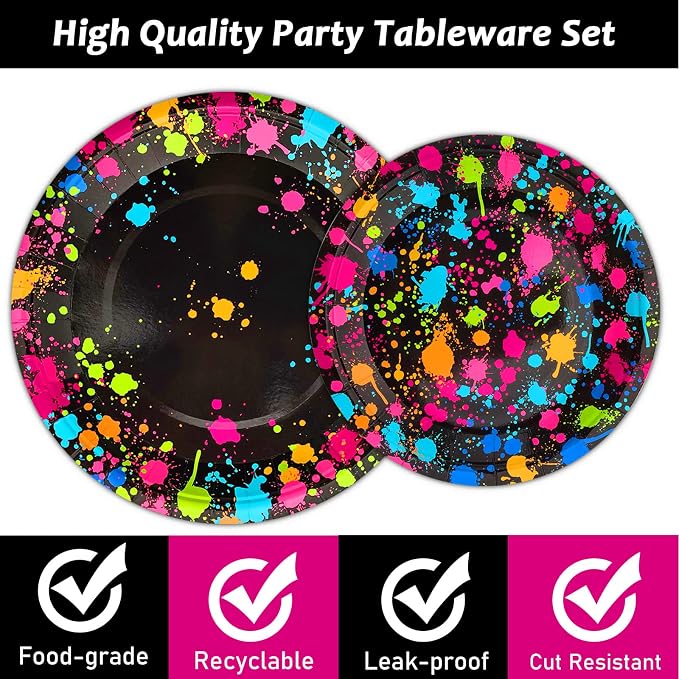 Neon Party Supplies for 24 Guests Neon Plates and Napkins Tableware Set Glow - Image 4
