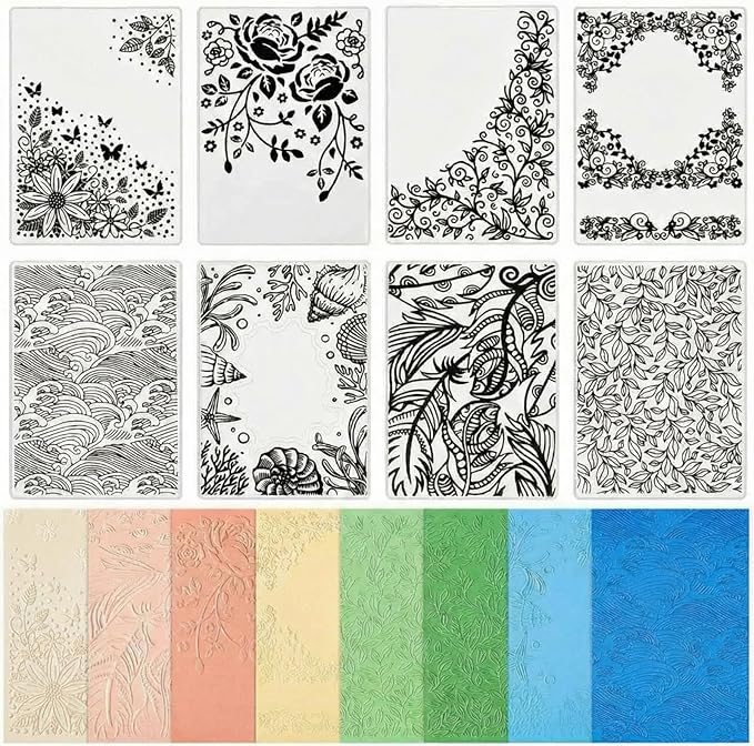 Geiserailie 8 Pcs Embossing Folders 2d/3D Embossing Machine Template Paper Card by Geiserailie