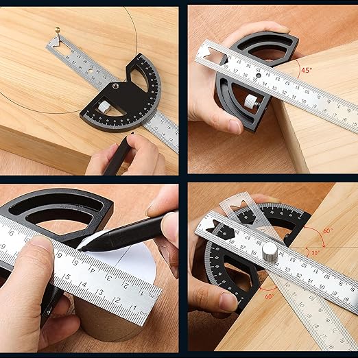 Protractor Angle Finder Carpenter Square Adjustable Aluminum Protractor Square and Angle Gauge for Carpenters & Woodworking Hobbyists with 0-180 Degrees Measuring Tool (12inch)