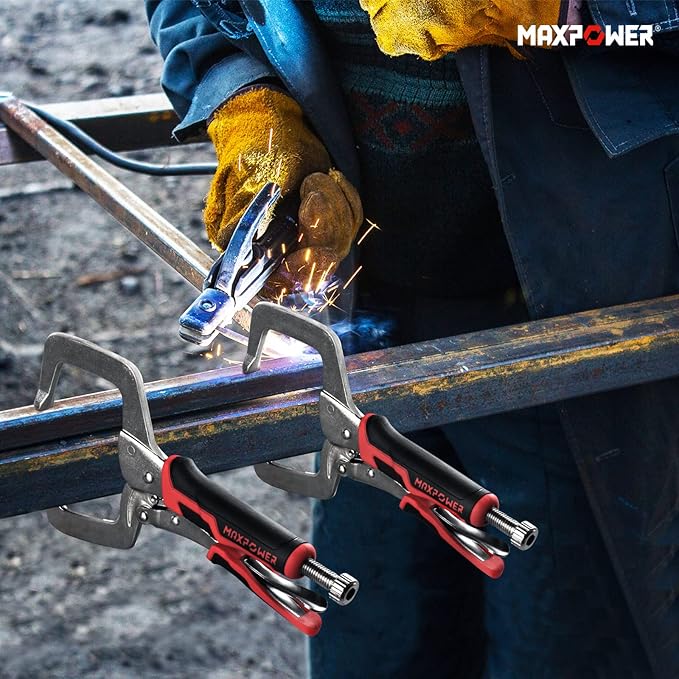 MAXPOWER 11-inch Locking C Clamp Set, 2 Pack Heavy Duty Locking Pliers with Regular Tip for Welding and Woodworking