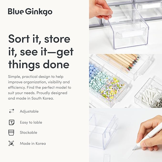 Blue Ginkgo Large 12-Drawer Cabinet – Stackable Clear Organizer - Image 6