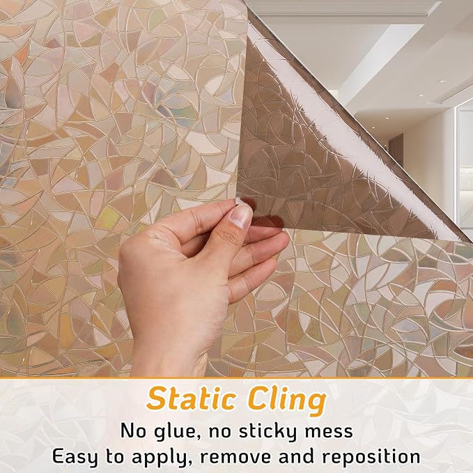 LUTE Rainbow Window Privacy Film, Stained Cling, 17.5" x 78.7" | 3D Decorative - Image 4
