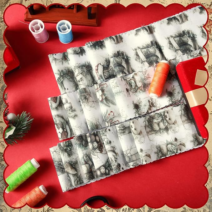 Hosuly 40 Pcs Vintage Christmas Fabric Roll Rustic Christmas Winter Jelly - Image 3
