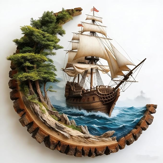 KYOQFVN Sailboat Stamped Cross Stitch Kits, Ocean Sail Boat Needlepoint Counted by KYOQFVN