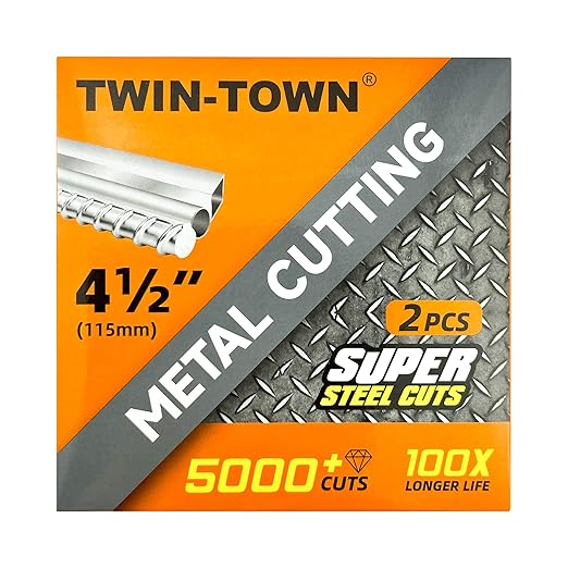 TWIN-TOWN 4 1/2" Diamond Cutting Wheel with 7/8" Arbor, Metal Cut Off Wheel, Carbide Cutting Wheel for Angle Grinder, 5000+ Cuts on Rebar, Steel, Iron, and INOX,2 Pack