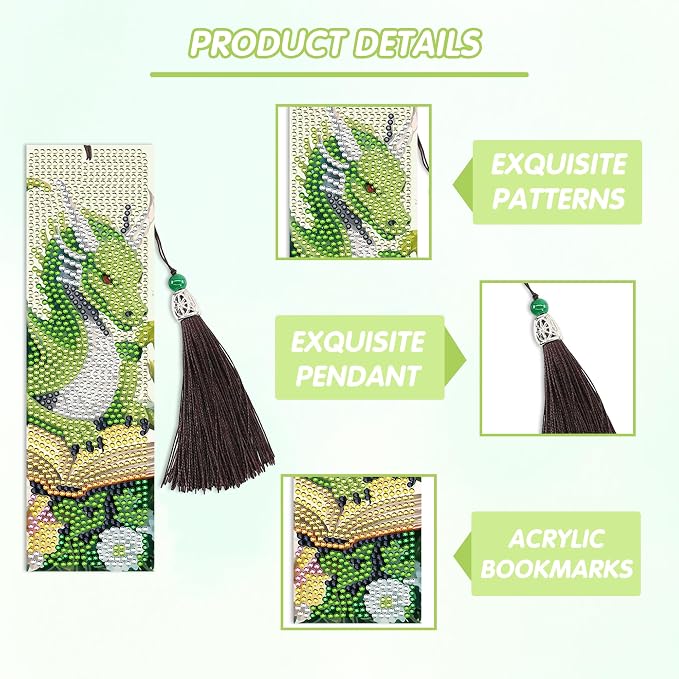 Dragon Diamond Art Bookmarks Kit: 8 Pcs Diamond Painting Bookmark - Image 4