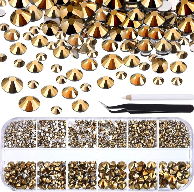 TecUnite 2000 Pieces Flat Back Gems Round Crystal Rhinestones 6 Sizes by TecUnite