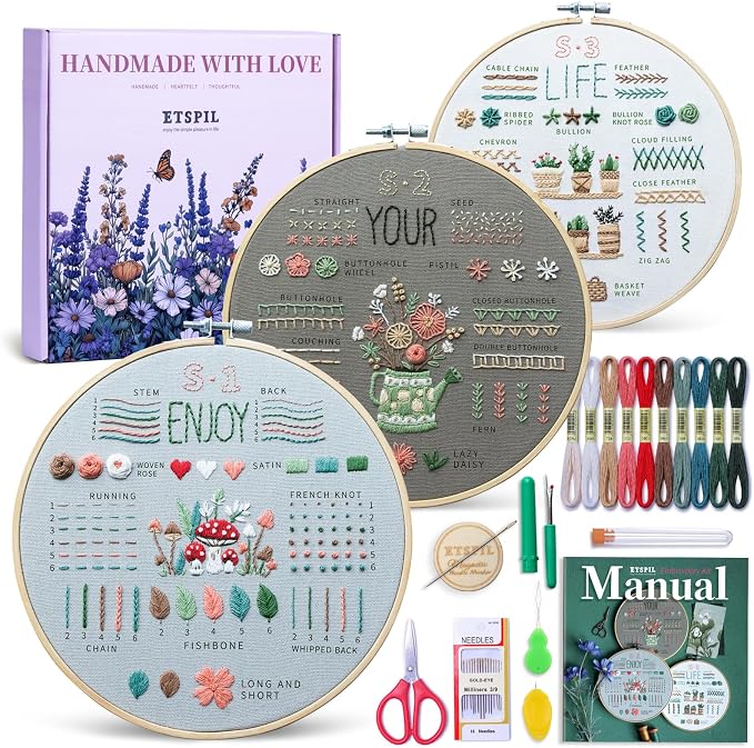 ETSPIL Embroidery Kit for Beginners, 4K Step-by-Step Video, Gift | 33 Stitches by ETSPIL