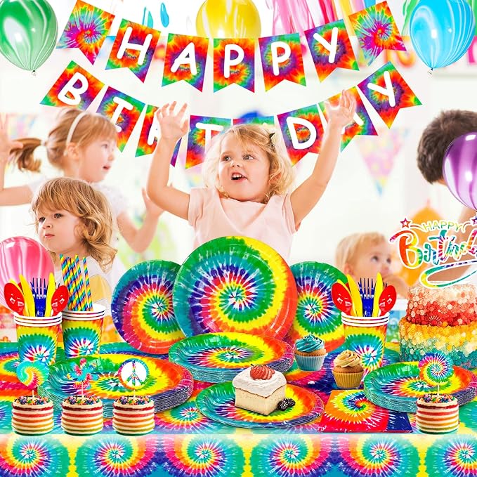 175pcs Tie Dye Birthday Party Supplies, 16 Guests Tie Dye Party Tableware - Image 3