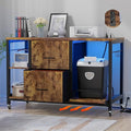 2 Drawer Lateral File Cabinet with Shredder Stand, Rolling Office Filing Cabinets with Outlet and LED Light, Printer Table with Storage, Home Office Cabinet for Letter Legal Size, Rustic