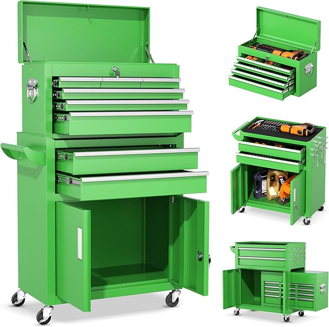 INTERGREAT Tool Chest, Assembled Tool Cabinet with 8 Drawers, Detachable Organized Tool Chests, Lockable Tool Cabinet for Workshop, Warehouse, Mechanics Garage (Green)