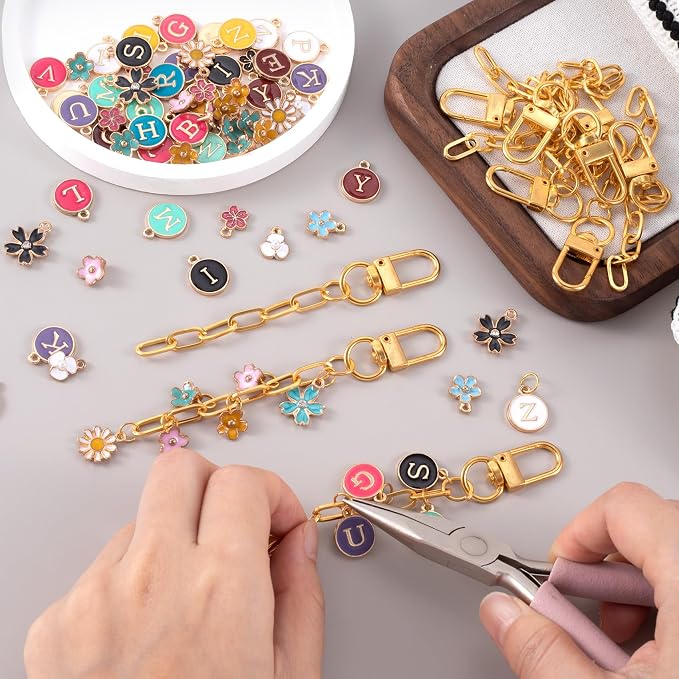 Hzopcw 56pcs Multicolor Keychain Making Kit, Swivel Snap Hook Chains - Image 6