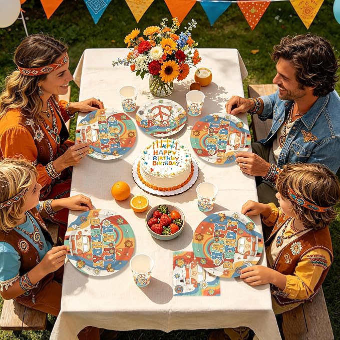 168 Pcs Groovy Birthday Party Decoration Retro Groovy Hippie Plates Napkins - Image 7