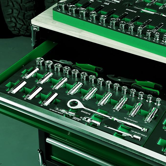 SK 1/2" Drive Socket Set with 160-P Ratchet, 31-Piece, Metric, SuperKrome Finish, Premium CR-V Construction, with EVA Foam Tool Organizer