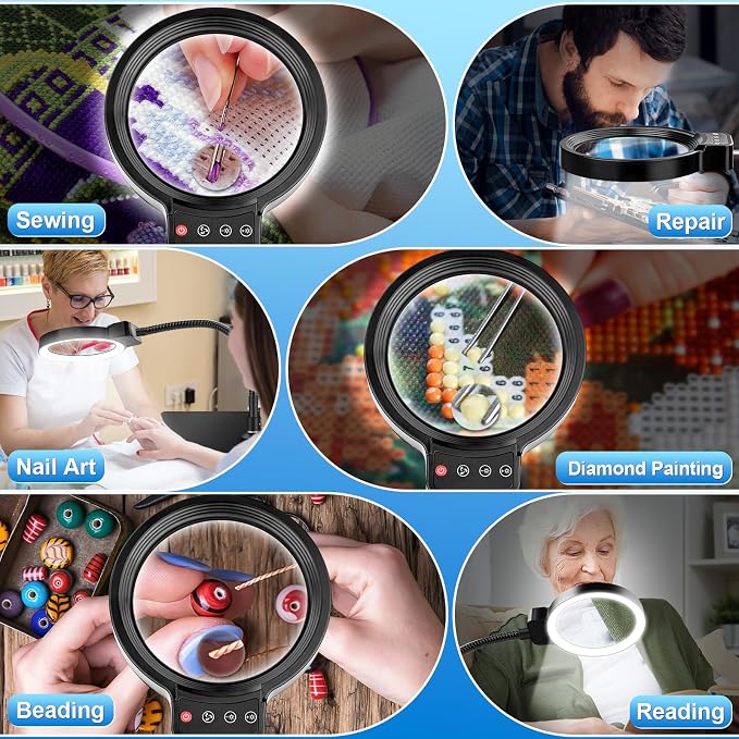 30X 10X Magnifying Glass with Light and Stand, 72 LED 3 Color Modes Stepless - Image 8
