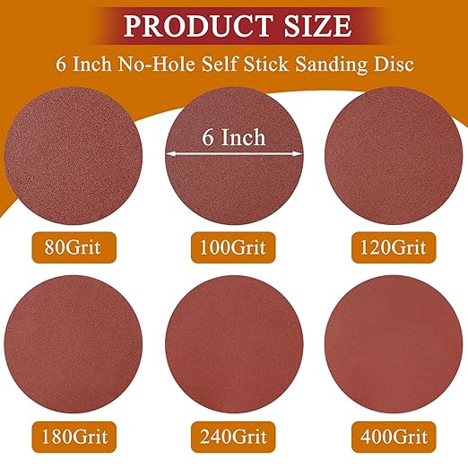 4 x 36 Inch Alumina Sanding Belts (80/120/150/240/400 Grits) and 6 Grits 6-Inch Self Stick No Hole Sanding Disc 11PCS Set for Aluminum Oxide Sanders, Sandpaper for Wood Metal Stainless Steel