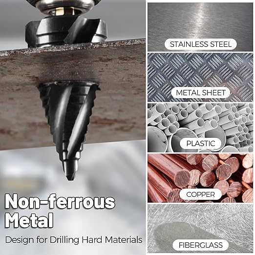 Cobalt M35 Step Drill Bit, TiAlN Coating 4 Spiral Flute Step Bit for Metal, Stainless Steel, Aluminum, Plastic, Large Step Drill 1-3/8"