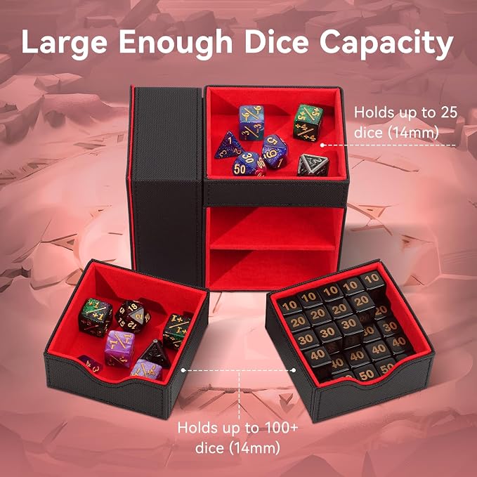Dice Tray & Dice Tower Storage Box, 3 in 1 Dice Holder Case, Leather Magnetic - Image 3