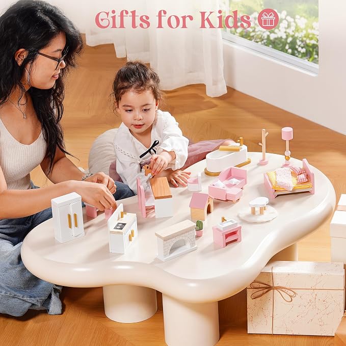 ROBOTIME Wooden Dollhouse Furniture Set, Dollhouse Accessories and Pretend Play - Image 4
