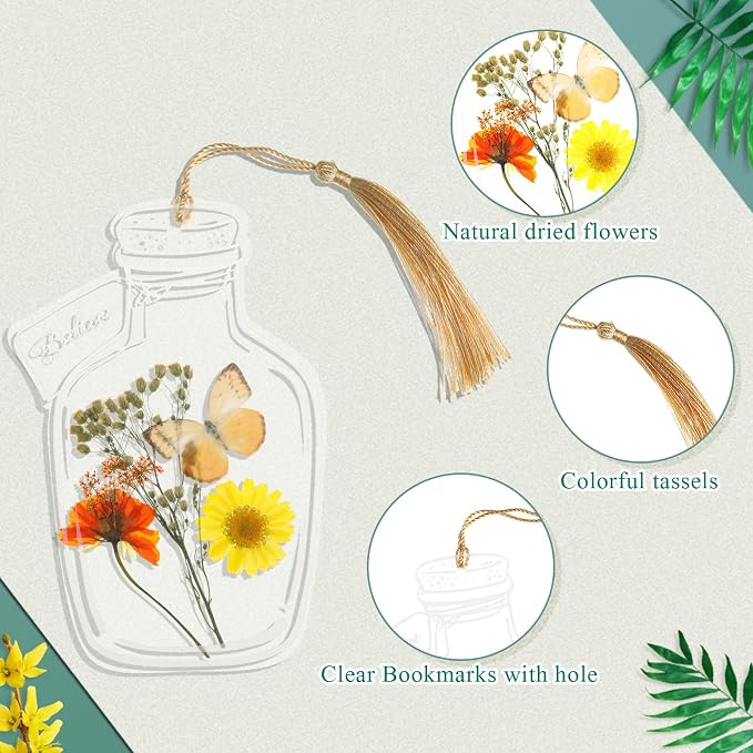 TaoBary 91 Pcs DIY Handmade Transparent Dried Flower Bookmark Set Include - Image 4