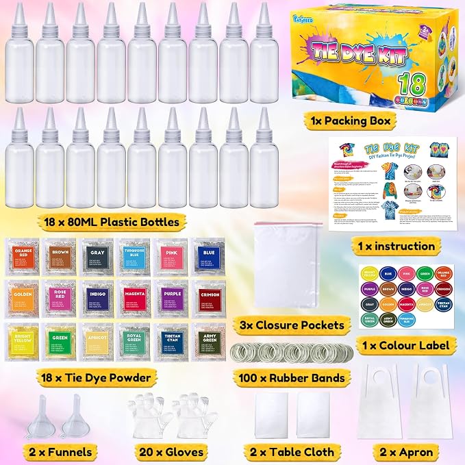PATIFEED Tie Dye Kit for Kids and Adults, 18 Colours | 80ML Bottles, Gifts for - Image 3