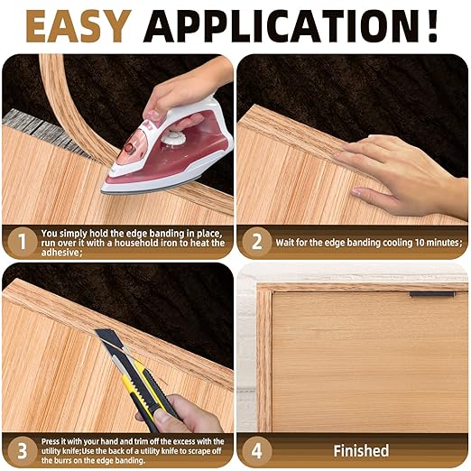 GSCIT Club Red Oak Wood Veneer, 12 inch x 50ft Wood Edge Banding Pre-glued Flexible, Veneer Tape Banding for Cabinet Repair Furniture Restoration