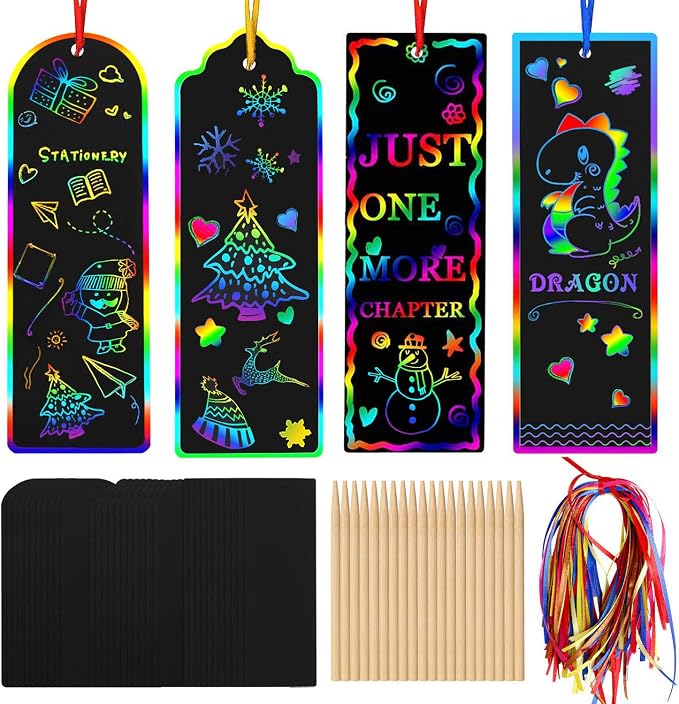 AUGSUN 96 Set Magic Scratch Rainbow Bookmarks Making Kit by AUGSUN