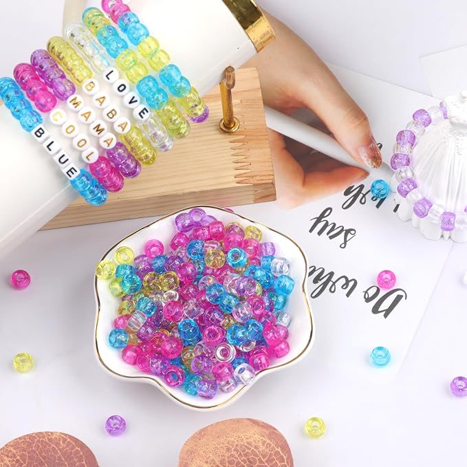 1000Pcs Pony Beads Bracelet 9mm Yellow Glitter Plastic Barrel Pony Beads - Image 6